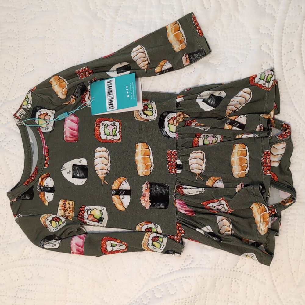 Posh Peanut bodysuit twirl green sushi 12-18 mo